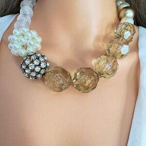 Zara Gold and Cream Statement Necklace with Crystal Accents